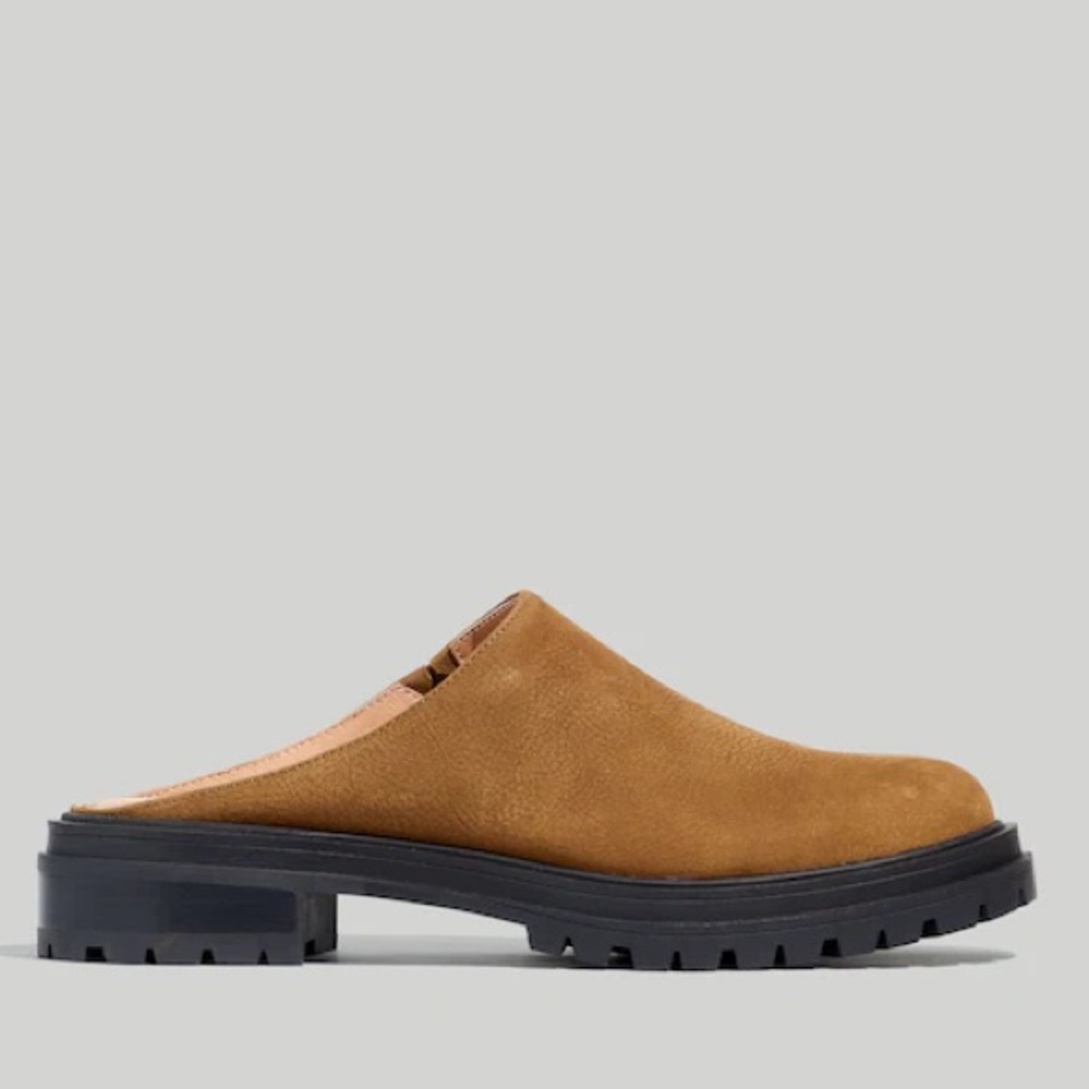 Madewell Tan Suede Mule Clogs with Black Lug Sole